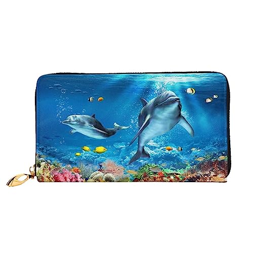 PEIXEN Ocean Sea Tier Delphin Leder Geldbörse Kreditkartenetui Geldbörse Reißverschluss um Lange Münzbörse Telefon Clutch, Schwarz, Einheitsgröße, Schwarz , Einheitsgröße von PEIXEN