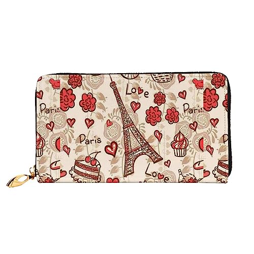 PEIXEN Paris and Love Leder Geldbörse Kreditkartenetui Geldbörse Reißverschluss um Lange Münzbörse Handy Clutch, Schwarz, Einheitsgröße, Schwarz , Einheitsgröße von PEIXEN