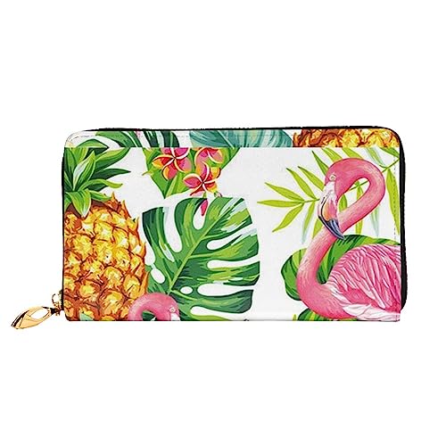 PEIXEN Pineapple Flamingo Leder Geldbörse Kreditkartenetui Geldbörse Reißverschluss um Lange Münzbörse Handy Clutch, Schwarz, Einheitsgröße, Schwarz , Einheitsgröße von PEIXEN