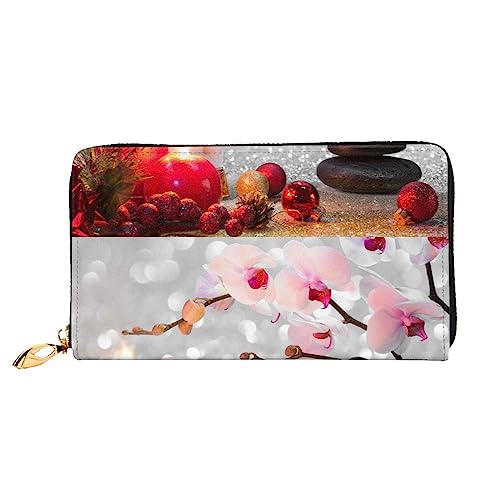 PEIXEN Pink Orchid Stone Red Candles Leather Wallet Credit Card Holder Purse Zip Around Long Coin Purse Phone Clutch, Schwarz , Einheitsgröße von PEIXEN