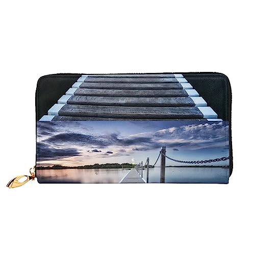 PEIXEN Pontoon Jetty Across The Water Ledergeldbörse Kreditkartenetui Geldbörse Reißverschluss um Lange Münzbörse Handy Clutch, Schwarz, Einheitsgröße, Schwarz , Einheitsgröße von PEIXEN