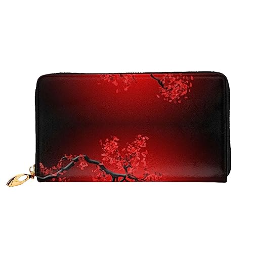 PEIXEN Red Cherry Blossom Leder Geldbörse Kreditkartenetui Geldbörse Reißverschluss um Lange Münzbörse Handy Clutch, Schwarz, Einheitsgröße, Schwarz , Einheitsgröße von PEIXEN