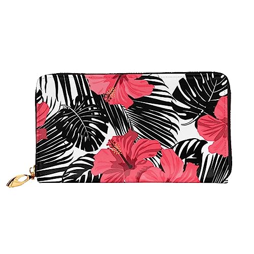 PEIXEN Red Hibiscus Leder Geldbörse Kreditkartenetui Geldbörse Reißverschluss um Lange Geldbörse Telefon Clutch, Schwarz , Einheitsgröße von PEIXEN