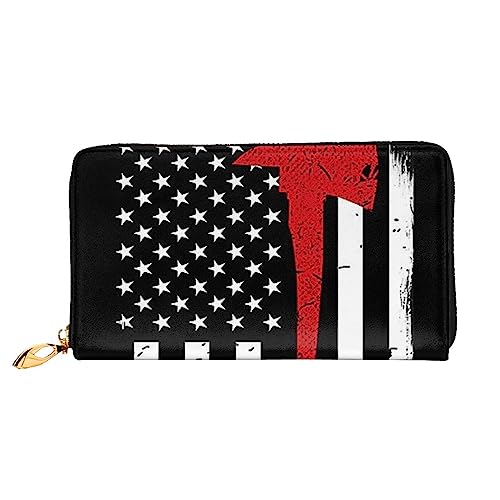 PEIXEN Red Line Firefighter USA Flagge Leder Geldbörse Kreditkartenhalter Geldbörse Reißverschluss um Lange Münzbörse Handy Clutch, Schwarz , Einheitsgröße von PEIXEN