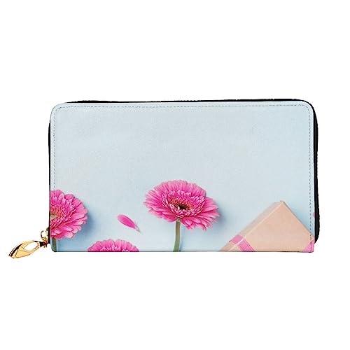 PEIXEN Rosa Blumen Leder Geldbörse Kreditkartenetui Geldbörse Reißverschluss um Lange Münzbörse Telefon Clutch, Schwarz, Einheitsgröße, Schwarz , Einheitsgröße von PEIXEN