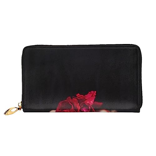 PEIXEN Rose Petal Leder Geldbörse Kreditkartenhalter Geldbörse Reißverschluss um Lange Münzbörse Telefon Clutch, Schwarz , Einheitsgröße von PEIXEN