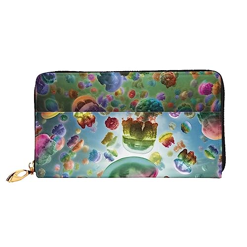 PEIXEN Sea Life Quallen Leder Geldbörse Kreditkartenetui Geldbörse Reißverschluss um Lange Münzbörse Handy Clutch, Schwarz, Einheitsgröße, Schwarz , Einheitsgröße von PEIXEN