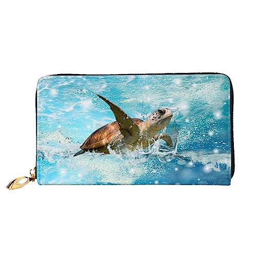 PEIXEN Sea Turtle Leder Geldbörse Kreditkartenetui Geldbörse Reißverschluss um Lange Geldbörse Telefon Clutch, Schwarz , Einheitsgröße von PEIXEN