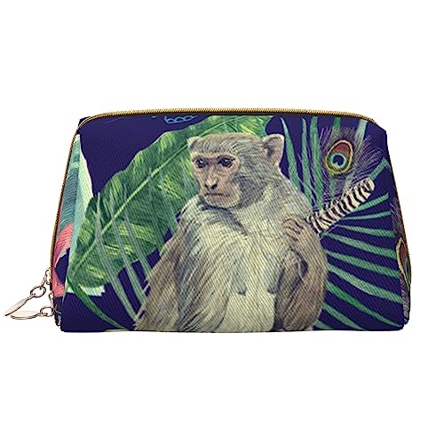 PEIXEN Süße Affe Pfau Make-up Tasche PU Leder Reise Kosmetiktasche Tragbare Reißverschluss Kulturbeutel Aufbewahrungstasche Für Frauen, Weiß, Einheitsgröße, weiß, Einheitsgröße von PEIXEN