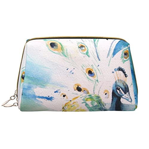 PEIXEN Süße Pfau Make-up Tasche PU Leder Reise Kosmetiktasche Tragbare Reißverschluss Kulturbeutel Aufbewahrungstasche Für Frauen, Weiß, Einheitsgröße, weiß, Einheitsgröße von PEIXEN