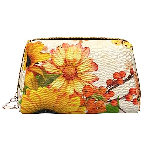 PEIXEN Süße Sonnenblume und Schmetterling Make-up Tasche PU Leder Reise Kosmetiktasche Tragbare Reißverschluss Kulturbeutel Aufbewahrungstasche Für Frauen, Weiß, Einheitsgröße, weiß, Einheitsgröße von PEIXEN