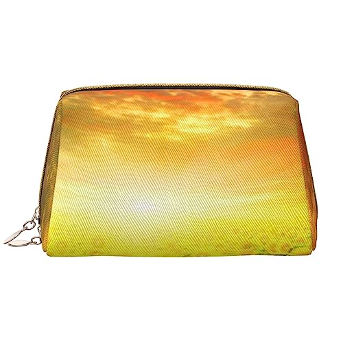 PEIXEN Sunset Of A Sunflower Field Make-up-Tasche PU-Leder Reise Kosmetiktasche Tragbare Reißverschluss Kulturbeutel Aufbewahrungstasche Für Frauen, Weiß, Einheitsgröße, weiß, Einheitsgröße von PEIXEN