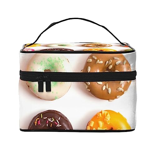 PEIXEN Verschiedene Geschmacksrichtungen von Donuts Make-up-Tasche Kosmetiktasche Tragbare Kulturtasche Aufbewahrung Organizer Reise Make-up Tasche für Frauen, Schwarz, Einheitsgröße, Schwarz , von PEIXEN