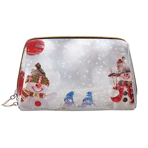 PEIXEN Weihnachten Ball Schneemann Make-up Tasche PU Leder Reise Kosmetiktasche Tragbare Reißverschluss Kulturbeutel Aufbewahrungstasche Für Frauen, Weiß, Einheitsgröße, weiß, Einheitsgröße von PEIXEN