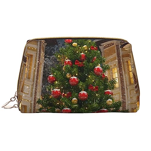 PEIXEN Weihnachtsbaum Make-up Tasche PU Leder Reise Kosmetiktasche Tragbare Reißverschluss Kulturbeutel Aufbewahrungstasche Für Frauen, Weiß, Einheitsgröße, weiß, Einheitsgröße von PEIXEN