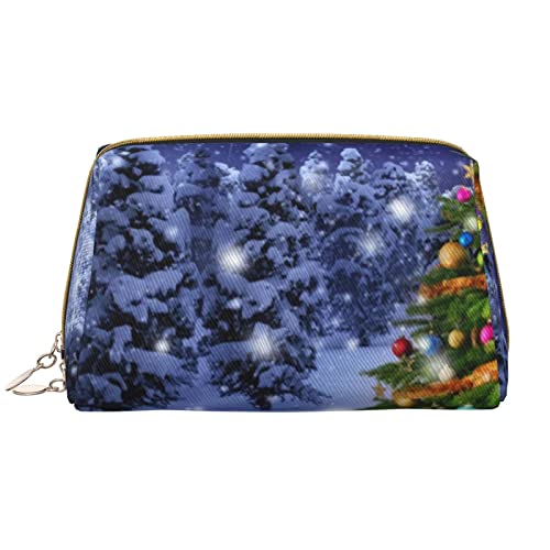 PEIXEN Weihnachtsbaum Make-up Tasche PU Leder Reise Kosmetiktasche Tragbare Reißverschluss Kulturbeutel Aufbewahrungstasche Für Frauen, Weiß, Einheitsgröße, weiß, Einheitsgröße von PEIXEN