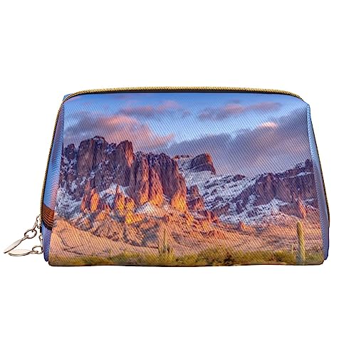 PEIXEN Wüstenkaktus Landschaft Make-up Tasche PU Leder Reise Kosmetiktasche Tragbare Reißverschluss Kulturbeutel Aufbewahrungstasche Für Frauen, Weiß, Einheitsgröße, weiß, Einheitsgröße von PEIXEN