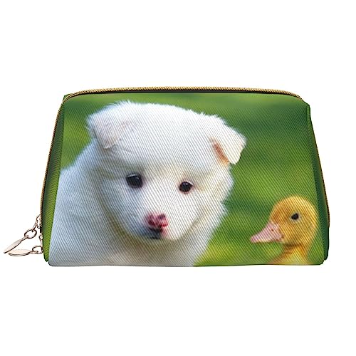 PEIXEN dog and a duck Make-up-Tasche PU-Leder Reise Kosmetiktasche Tragbare Reißverschluss Kulturbeutel Aufbewahrungstasche Für Frauen, Weiß, Einheitsgröße, weiß, Einheitsgröße von PEIXEN