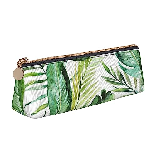 Palm Leaf Federmäppchen Leder Bleistift Tasche Tragbare Kosmetiktasche Dreieck Stifttasche Aufbewahrungstasche für Arbeit Büro Reisen, weiß, Einheitsgröße, Münzbeutel von PEIXEN