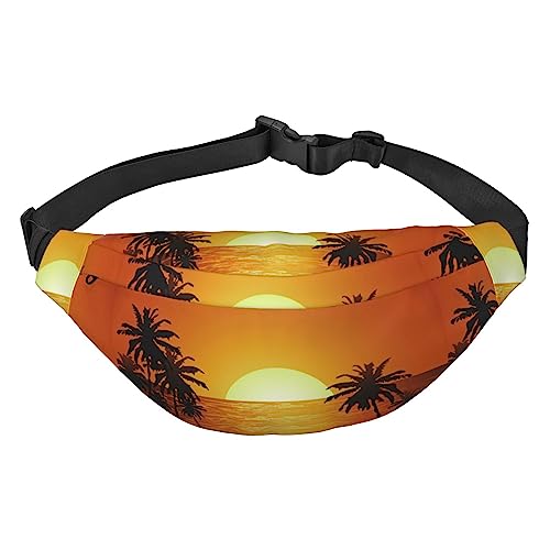 Palm Tree Fanny Pack Leichte Hüfttasche für Damen Herren Gürteltasche Reise Sling Bag für Wandern Laufen Radfahren, Schwarz , Einheitsgröße, Lässiger Tagesrucksack von PEIXEN