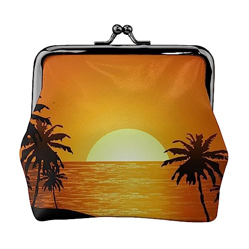 Palm Tree Münzgeldbörse Kiss Lock Change Geldbörse Leder Kleingeldbeutel Kleine Frauen Geldbörse Tasche für Geschenke, Schwarz, Einheitsgröße, Mode, Schwarz , Einheitsgröße, modisch von PEIXEN