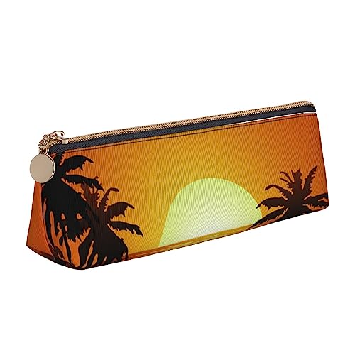 Palm Tree Pencil Case Leather Pencil Pouch Portable Cosmetic Bag Triangle Pen Bag Storage Bag for Work Office Travel, weiß, Einheitsgröße, Münzbeutel von PEIXEN