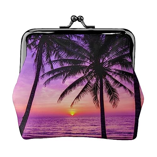 Palmen Silhouette bei Sonnenuntergang Geldbörse Kuss Schloss Ändern Geldbörse Leder Kleingeld Beutel Kleine Frauen Brieftasche Tasche für Geschenke, Schwarz , Einheitsgröße, Münzbeutel von PEIXEN