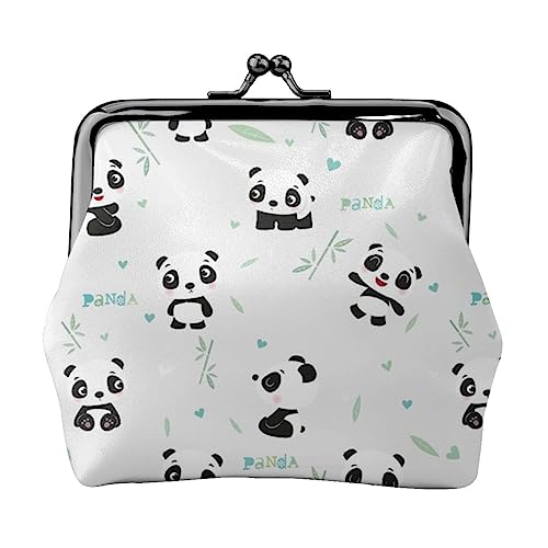 Panda Bambus Geldbörse Kuss Schloss Ändern Geldbörse Leder Kleingeld Pouch Kleine Frauen Brieftasche Tasche für Geschenke, Schwarz , Einheitsgröße, Münzbeutel von PEIXEN