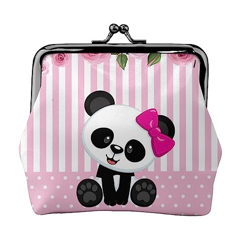 Panda Rose Blumen Geldbörse Kuss Schloss Ändern Geldbörse Leder Kleingeld Pouch Kleine Frauen Brieftasche Tasche für Geschenke, Schwarz , Einheitsgröße, Münzbeutel von PEIXEN