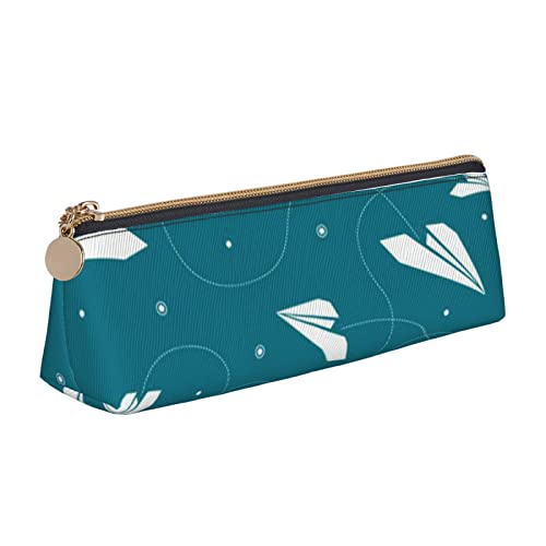 Paper Plane Pencil Case Leather Pencil Pouch Portable Cosmetic Bag Triangle Pen Bag Storage Bag for Work Office Travel, weiß, Einheitsgröße von PEIXEN