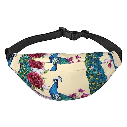 Peacock Bauchtasche Leichte Hüfttasche für Damen Herren Gürteltasche Reise Sling Bag für Wandern Laufen Radfahren, Schwarz , Einheitsgröße, Lässiger Tagesrucksack von PEIXEN