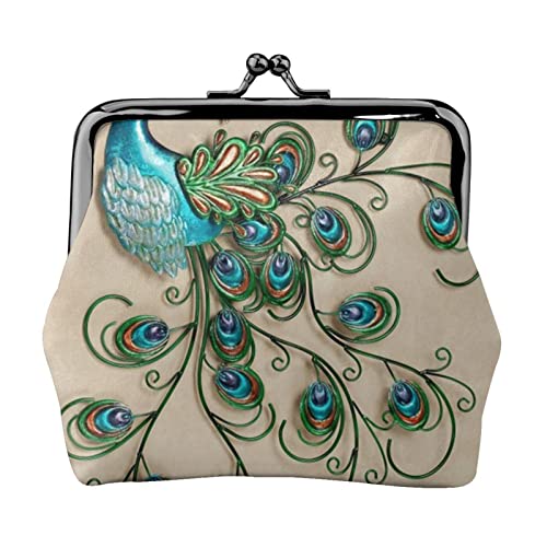 Pfau Muster Münze Geldbörse Kuss Schloss Ändern Geldbörse Leder Ändern Pouch Kleine Frauen Brieftasche Tasche für Geschenke, Schwarz , Einheitsgröße, Münzbeutel von PEIXEN