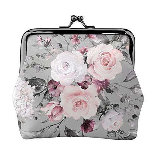 Pflanze Floral Blumen Geldbörse Kuss Schloss Kleingeld Geldbörse Leder Kleingeld Pouch Kleine Frauen Brieftasche Tasche für Geschenke, Schwarz , Einheitsgröße, Münzbeutel von PEIXEN