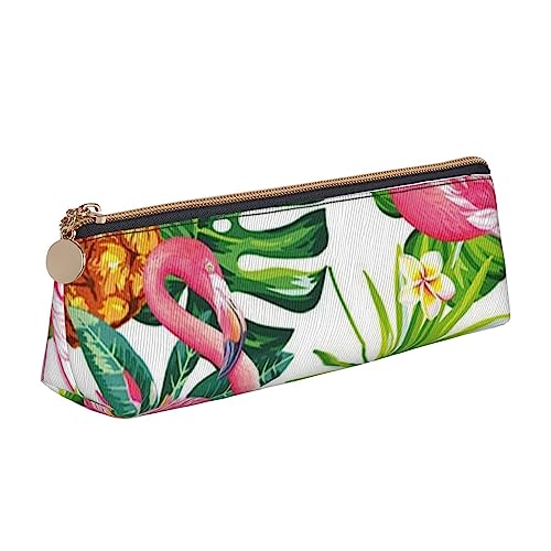 Pineapple Flamingo Federmäppchen Leder Federmäppchen Tragbare Kosmetiktasche Dreieck Stifttasche Aufbewahrungstasche für Arbeit Büro Reisen, weiß, Einheitsgröße von PEIXEN