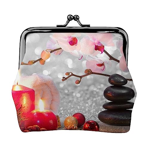 Pink Orchid Stone Red Candles Coin Purse Kiss Lock Change Purse Leather Change Pouch Small Women Wallet Bag for Gifts, Schwarz , Einheitsgröße, Münzbeutel von PEIXEN