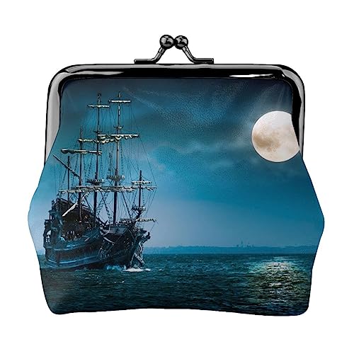 Piratenschiff Münzbörse Kiss Lock Change Purse Leder Kleingeld Pouch Kleine Frauen Geldbörse Tasche für Geschenke, Schwarz, Einheitsgröße, Mode, Schwarz , Einheitsgröße, modisch von PEIXEN