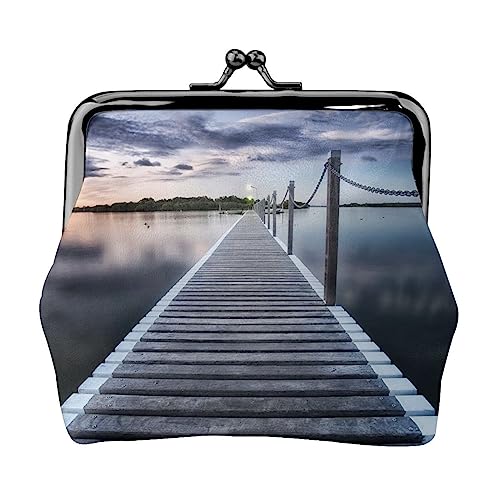 Pontoon Jetty Across The Water Münzgeldbörse Kiss Lock Wechselgeldbörse Leder Kleingeldbeutel Kleine Frauen Geldbörse Tasche für Geschenke, Schwarz, Einheitsgröße, Mode, Schwarz , Einheitsgröße, von PEIXEN