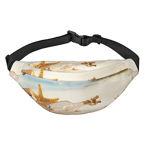 Pretty Beach and Seashell Fanny Pack Leichte Hüfttasche für Damen Herren Gürteltasche Reise Sling Bag für Wandern Laufen Radfahren, Schwarz , Einheitsgröße, Lässiger Tagesrucksack von PEIXEN