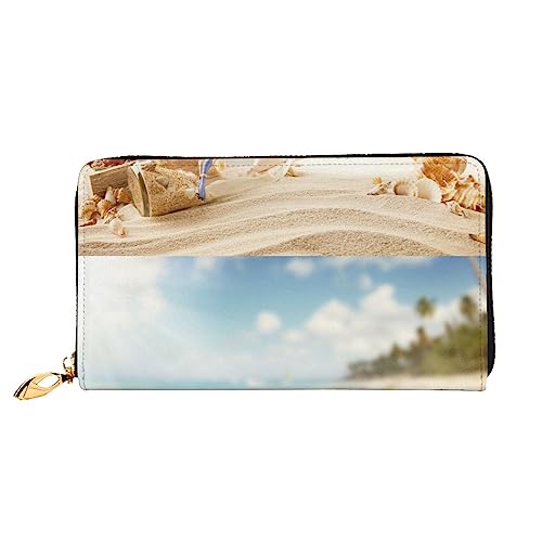 Pretty Beach and Seashell Leder Geldbörse Kreditkartenetui Geldbörse Reißverschluss um Lange Geldbörse Handy Clutch, Schwarz , Einheitsgröße von PEIXEN