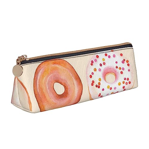 Pretty Donuts Federmäppchen Leder Bleistift Tasche Tragbare Kosmetiktasche Dreieck Stifttasche Aufbewahrungstasche für Arbeit Büro Reisen, weiß, Einheitsgröße von PEIXEN