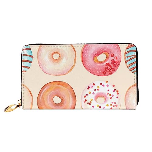 Pretty Donuts Leder Geldbörse Kreditkartenetui Geldbörse Reißverschluss um Lange Münzbörse Handy Kupplung Schwarz Einheitsgröße, Schwarz , Einheitsgröße von PEIXEN