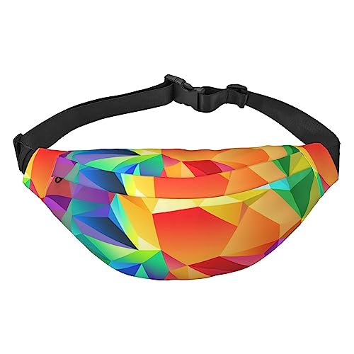 Rainbow Geometric Fanny Pack Unisex Water Resistant Waist Bag Pack Lightweight Belt Bag for Travel Sports Hiking, Black, One Size, Schwarz , Einheitsgröße von PEIXEN