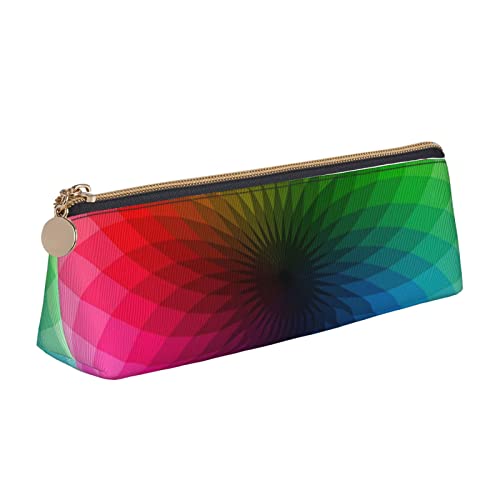 Rainbow Palette Federmäppchen Leder Bleistift Tasche Tragbare Kosmetiktasche Dreieck Stifttasche Aufbewahrungstasche für Arbeit Büro Reisen, weiß, Einheitsgröße, Münzbeutel von PEIXEN