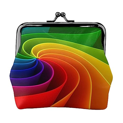 Rainbow Swirl Münzbörse Kiss Lock Wechselgeldbörse Leder Kleingeldbeutel Kleine Frauen Geldbörse Tasche für Geschenke, Schwarz , Einheitsgröße, Münzbeutel von PEIXEN