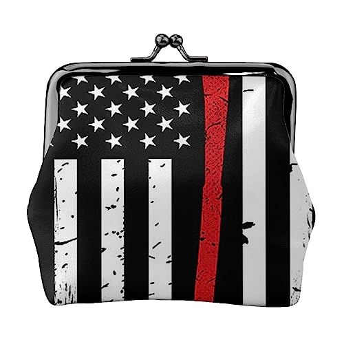 Red Line Firefighter USA Flag Coin Purse Kiss Lock Change Purse Leather Change Pouch Small Women Wallet Bag for Gifts, Schwarz , Einheitsgröße, Münzbeutel von PEIXEN