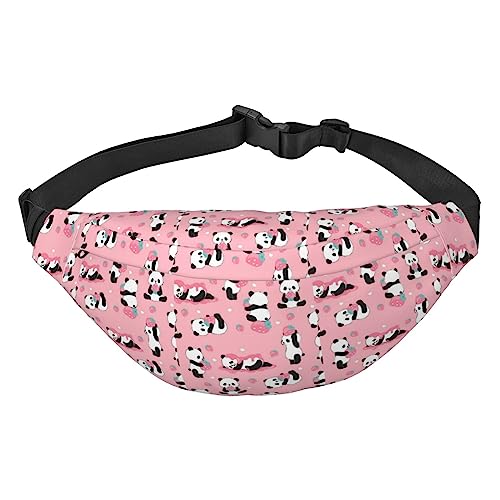 Rosa Cartoon Erdbeere Panda Bauchtasche Leichte Hüfttasche für Damen Herren Gürteltasche Reise Sling Bag für Wandern Laufen Radfahren, Schwarz , Einheitsgröße, Lässiger Tagesrucksack von PEIXEN