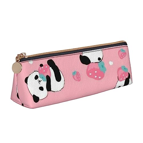 Rosa Cartoon Erdbeere Panda Federmäppchen Leder Bleistift Tasche Tragbare Kosmetiktasche Dreieck Stifttasche Aufbewahrungstasche für Arbeit Büro Reisen, weiß, Einheitsgröße von PEIXEN