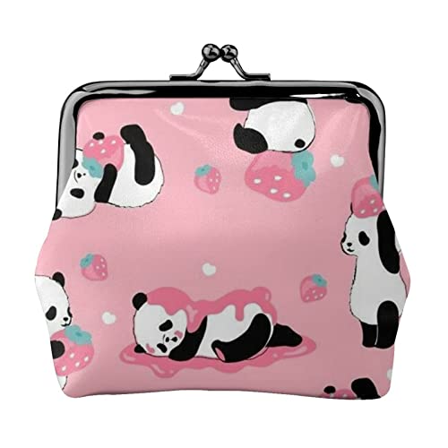 Rosa Cartoon Erdbeere Panda Münze Geldbörse Kiss Lock Ändern Geldbörse Leder Ändern Pouch Kleine Frauen Brieftasche Tasche für Geschenke, Schwarz , Einheitsgröße, Münzbeutel von PEIXEN