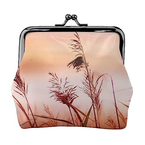 Rosa Landschaft Reed Münze Geldbörse Kiss Lock Ändern Geldbörse Leder Ändern Pouch Kleine Frauen Brieftasche Tasche für Geschenke, Schwarz , Einheitsgröße, Münzbeutel von PEIXEN