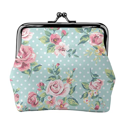 Rosa Rose Blumen Münze Geldbörse Kiss Lock Change Geldbörse Leder Kleingeld Pouch Kleine Frauen Brieftasche Tasche für Geschenke, Schwarz , Einheitsgröße, Münzbeutel von PEIXEN